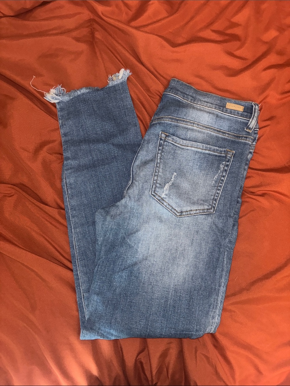 Sneak Peek Blue Ankle mid rise Skinny Jeans with Frayed Hem